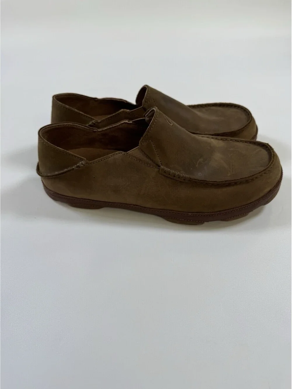 Olukai Moloa Mens Size 11.5 Brown Leather Moc Toe Slip On Casual Loafers Shoes
